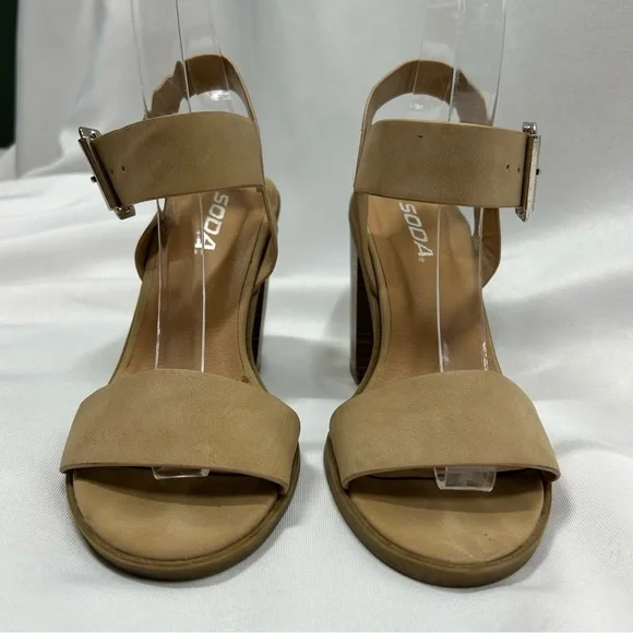 Soda | Block Heel Sandals Tan Ankle Strap Women’s Size 6 - Picture 3 of 12